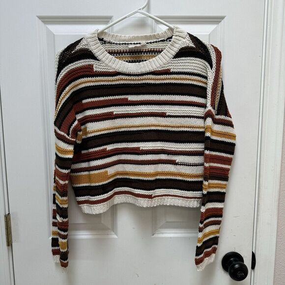 White crow Sweater Women  XS Crop Stripes Fall Autumn Boho Cottage Cotton blend - Picture 1 of 4